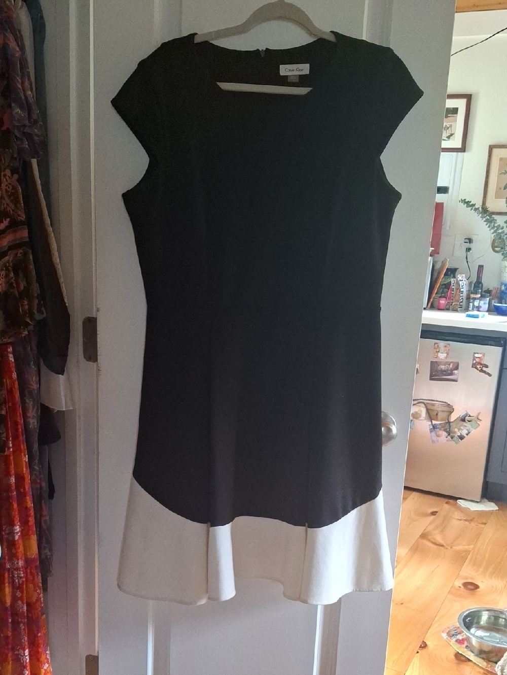 Calvin Klein Black Midi Dress with White Hem